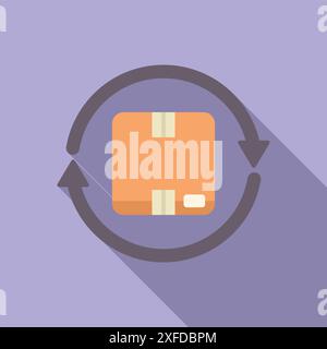 Rotierende Pfeile um einen Karton, die den Rückgabeprozess für einen Online-Kauf veranschaulichen Stock Vektor