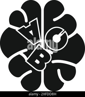 Schwarze Silhouette eines menschlichen Gehirns mit den Buchstaben abc, die das Konzept des Lesens symbolisieren Stock Vektor