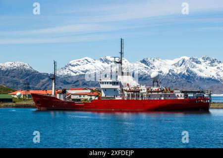 Fischereipatrouillenschiff Pharos SG, Liegeplatz in Grytviken, King Edward Cove, Südgeorgien, Dienstag, November 2023. Foto: David Rowland / One-Image Stockfoto