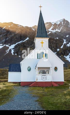 Norwegische Anglikanische Kirche, Grytviken, King Edward Cove, Südgeorgien, Dienstag, November 2023. Foto: David Rowland / One-Image.com Stockfoto