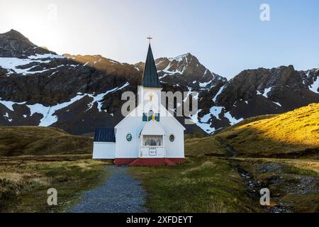 Norwegische Anglikanische Kirche, Grytviken, King Edward Cove, Südgeorgien, Dienstag, November 2023. Foto: David Rowland / One-Image.com Stockfoto