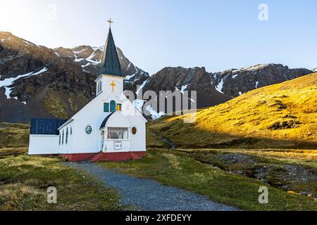 Norwegische Anglikanische Kirche, Grytviken, King Edward Cove, Südgeorgien, Dienstag, November 2023. Foto: David Rowland / One-Image.com Stockfoto