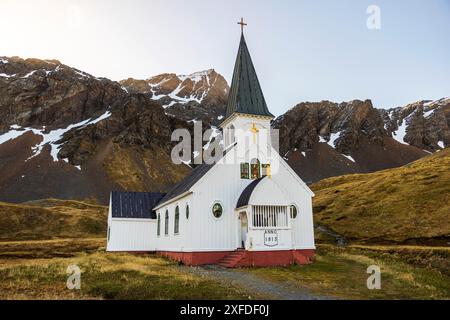 Norwegische Anglikanische Kirche, Grytviken, King Edward Cove, Südgeorgien, Dienstag, November 2023. Foto: David Rowland / One-Image.com Stockfoto