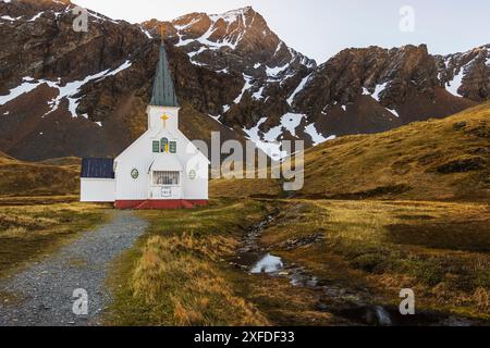 Norwegische Anglikanische Kirche, Grytviken, King Edward Cove, Südgeorgien, Dienstag, November 2023. Foto: David Rowland / One-Image.com Stockfoto