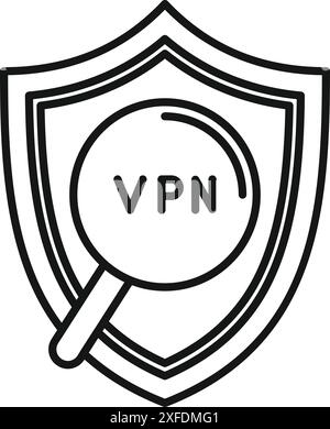 Die Lupe zeigt vpn-Text in einem Schutzschild, der das Konzept der Online-Sicherheit darstellt Stock Vektor