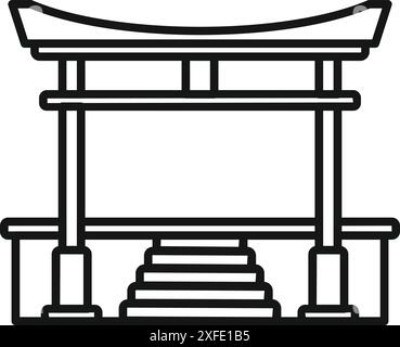 Einfache Linienzeichnung eines traditionellen japanischen shinto-Schreins mit Treppe zum Eingang Stock Vektor