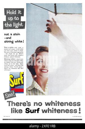 1957 britische Werbung für Surf Waschpulver. Stockfoto