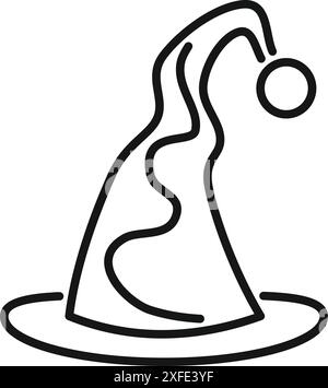 Einfache Linienzeichnung eines Hexenhutes mit geschwungener Krempe, die an halloween-Motive erinnert Stock Vektor