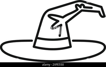 Einfache Linienzeichnung eines Hexenhutes mit geschwungener Krempe und spitzer Krone Stock Vektor