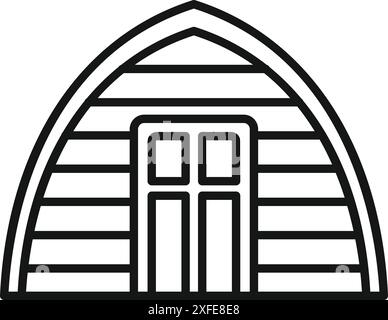 Einfache Strichkunst-Ikone eines kleinen Werkstattgebäudes mit Bogendach für Zimmerei- und heimwerkerprojekte Stock Vektor