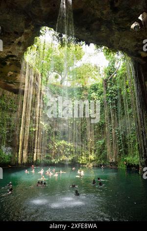 Mexiko, Yucatan-Zustand, Ik Kil Eco-archäologischer Park, Ik Kil Cenote oder blaue Cenote Stockfoto