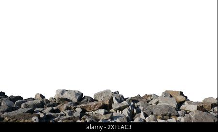 Felsen vom Berg liegen nebeneinander auf weißem Hintergrund. Stockfoto