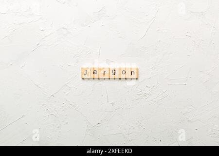 Jargon Wort auf Holzblock geschrieben. Jargon Text auf Zementtabelle für Ihr Design, Draufsicht Konzept. Stockfoto