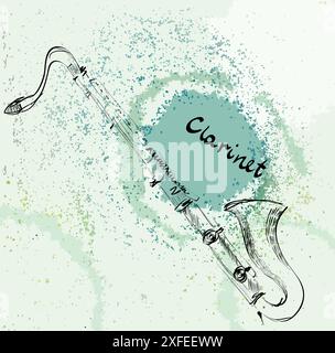 Gezeichnete Illustration einer Musikinstrumentklarinette. Stock Vektor