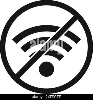 Einfaches Symbol mit einem durchgestrichenen wlan-Symbol, das die Abwesenheit eines drahtlosen Netzwerks darstellt Stock Vektor