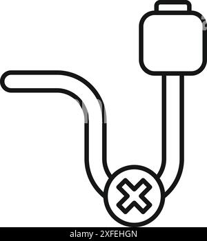 Schwarzes umrissenes Symbol für ein usb-Kabel, das abgezogen wird Stock Vektor
