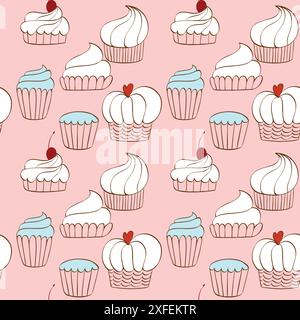 Vektor Hand gezeichnetes nahtloses Muster mit Cupcakes Stock Vektor