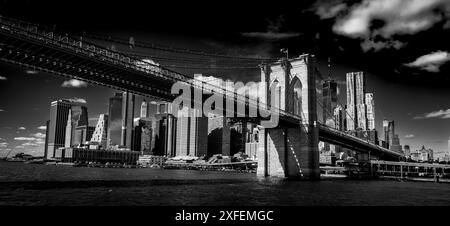 Brooklyn Bridge und Skyline von New York Stockfoto