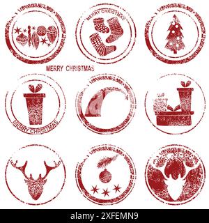 Fröhliche Weihnachtsmarke mit weihnachtlichen Kunstelementen Stock Vektor