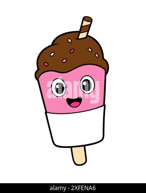 Cartoon Ice Cream, Icon Logo, Element Design, mit Streuseln und Waffelrolle, isoliert auf weißem Hintergrund. Vektorabbildung Stock Vektor