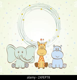 Stilvoller Rahmen mit Zeichentricktieren in hellen Farben. Stock Vektor