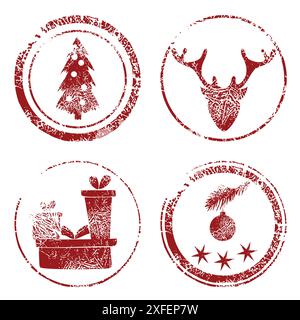 Fröhliche Weihnachtsmarke mit weihnachtlichen Kunstelementen Stock Vektor