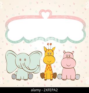 Stilvoller Rahmen mit Zeichentricktieren in hellen Farben. Stock Vektor