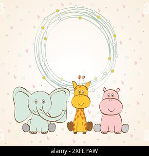 Stilvoller Rahmen mit Zeichentricktieren in hellen Farben. Stock Vektor