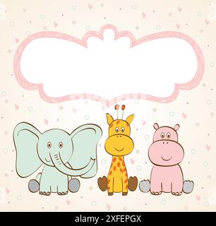 Stilvoller Rahmen mit Zeichentricktieren in hellen Farben. Stock Vektor