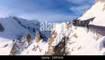 Die Leitung, Aiguille du Midi, Mont Blanc, Chamonix, Frankreich Stockfoto