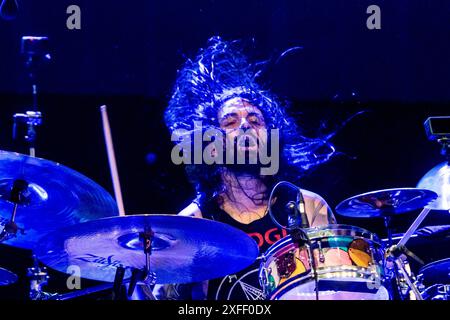 Mailand, Italien. Juli 2024. Jay Weinberg of Suicidal Tendencies tritt am 2. Juli 2024 live beim Rugby Sound Festival in der Nähe von Milano auf (Foto: Mairo Cinquetti/NurPhoto) Credit: NurPhoto SRL/Alamy Live News Stockfoto