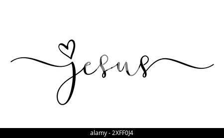 Jesus, religiöse elegante Kalligraphie mit Liebessymbol. Bibelvers-T-Shirt-Design, christliche Typografie für Sweatshirt, Hoodie oder Tasse. Vektor Stock Vektor