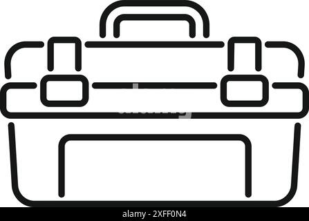 Schwarzer linearer Werkzeugkasten, der mit zwei Schlössern geschlossen ist, wartet darauf, mit Werkzeugen gefüllt zu werden Stock Vektor