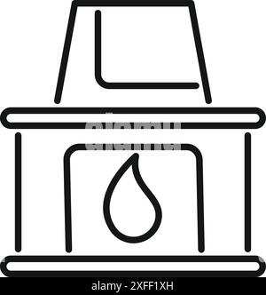 Einfacher, moderner Kamin mit einem Holzblock, eine Strichgrafik-Illustration Stock Vektor