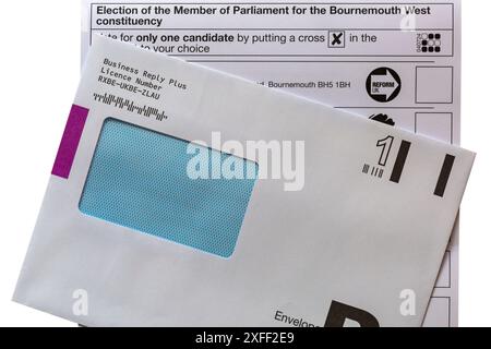 Wahl des Parlamentsabgeordneten für den Wahlkreis Bournemouth West auf dem Stimmzettel für die Parlamentswahlen 2024 in Großbritannien Stockfoto