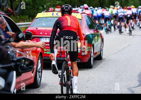 Saint Vulbas, Frankreich. Juli 2024. Der britische Tom Pidcock aus Ineos Grenadiers wurde während der 5. Etappe des Tour de France-Radrennens 2024 von Saint-Jean-de-Maurienne nach Saint-Vulbas, Frankreich (177, 4 km) am Mittwoch, den 03. Juli 2024, aufgenommen. Die 111. Ausgabe der Tour de France beginnt am Samstag, den 29. Juni und endet am 21. Juli in Nizza. BELGA FOTOPOOL LUCA BETTINI Credit: Belga Nachrichtenagentur/Alamy Live News Stockfoto