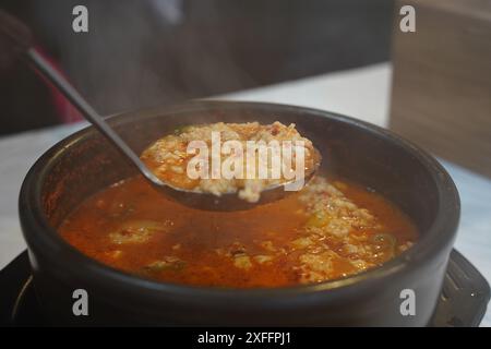 Weicher Bohnen-Curd-Eintopf ist eines der beliebtesten traditionellen koreanischen Gerichte Stockfoto