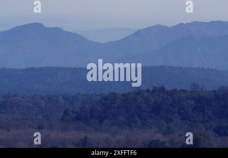 Die Hügel und Berge in der Nähe der Stadt Rishikesh in der Provinz Uttarakhand in Indien. Indien, Rishikesh, Februar 1998 Stockfoto