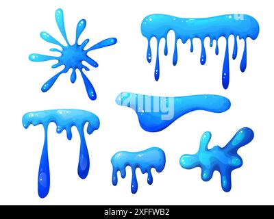 Schleimschleim splat. Klebrige, flüssige Goo Flecken und Flecken. Buntes Gelee-Cartoon-Rotz und Flecken. Vektorillustration isoliert auf weißem Hintergrund Stock Vektor