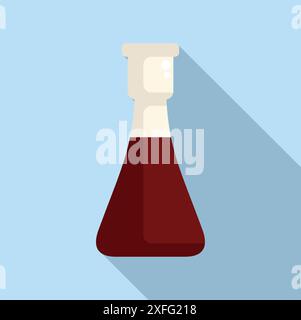 Chemikalienkolben mit einer roten Flüssigkeit, was auf ein fortlaufendes wissenschaftliches Experiment hindeutet Stock Vektor