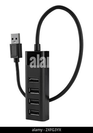 USB-Hub, Kartenleser für mehrere USB-Anschlüsse, isoliert auf weißem Hintergrund Stockfoto