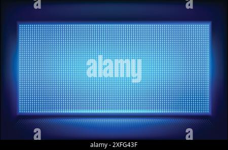 LED-Bildschirm. TV-Show LCD-Bildschirm, blaues Panel auf der Bühne, Wandmonitor mit Leuchtpixeldioden-Punktmuster. Vektor Disco Party Konzert Hintergrund Illustration. Stock Vektor