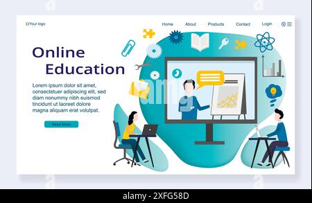 Website-Vorlage des Online-Bildungskonzepts, moderne flache Design-Vektorillustration, für Grafik- und Webdesign Stock Vektor