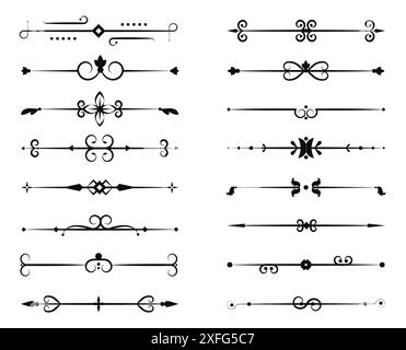 Set von dekorativen filigranen Schnörkel und dünnen Trennwänden auf weißem Hintergrund. Klassische Vintage-Elemente, Vektorgrafik Stock Vektor