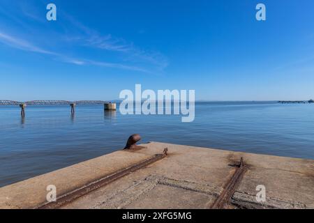 Pier am Tejo bei Belem, Lissabon, Portugal Stockfoto