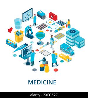 Vektorsymbole Satz von Medizin- und Gesundheitsobjekten, isometrischer 3D-Stil, für Grafik und Web Stock Vektor