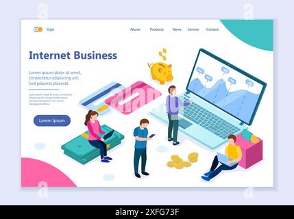 Kreative Website-Vorlage des Internet Business Concept, isometrische 3D-Entwurfsvektorillustration Stock Vektor