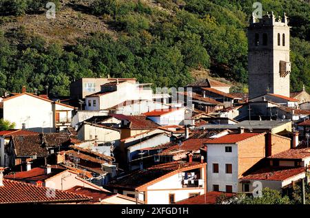 Pfarrkirche San Lorenzo Martyr, Garganta de la Olla, Caceres, Extremadura, Spanien Stockfoto