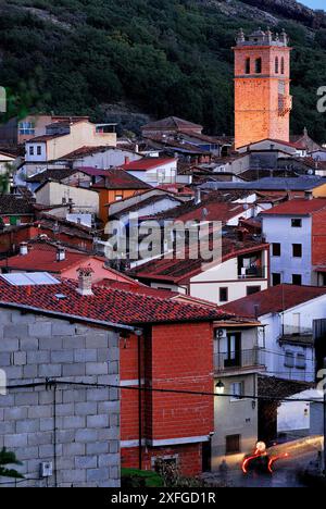 Pfarrkirche San Lorenzo Martyr, Garganta de la Olla, Caceres, Extremadura, Spanien Stockfoto