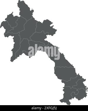Leere Vektor-regionale Karte von Laos mit Provinzen oder Gebieten und Verwaltungseinheiten. Bearbeitbare und klar beschriftete Ebenen. Stock Vektor